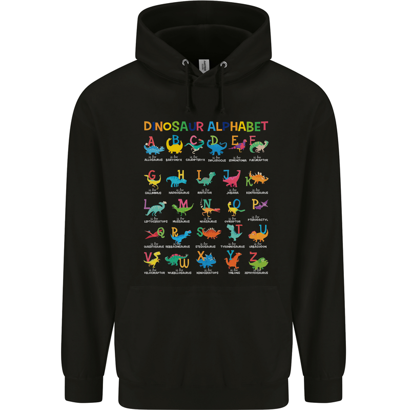 Dinosaur Alphabet T-Rex Funny Childrens Kids Hoodie Black