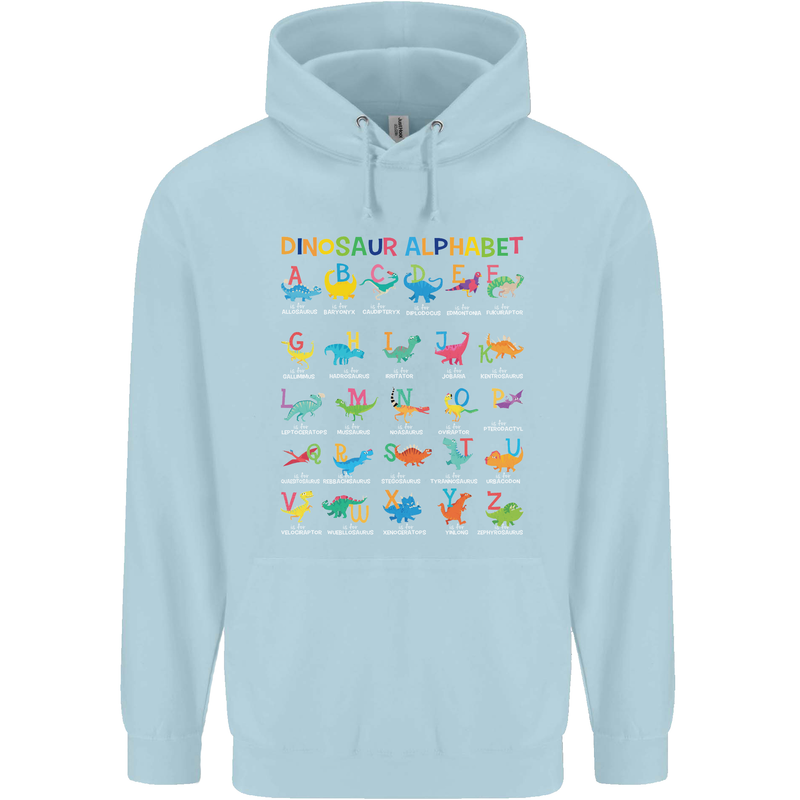 Dinosaur Alphabet T-Rex Funny Childrens Kids Hoodie Light Blue