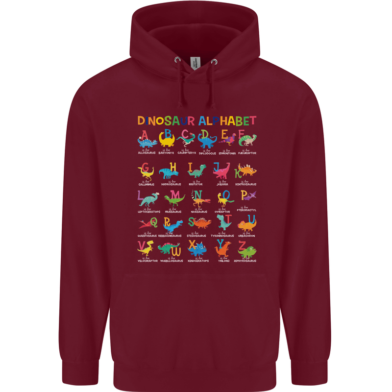 Dinosaur Alphabet T-Rex Funny Childrens Kids Hoodie Maroon