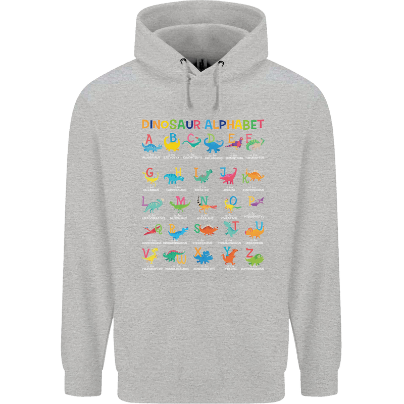Dinosaur Alphabet T-Rex Funny Childrens Kids Hoodie Sports Grey