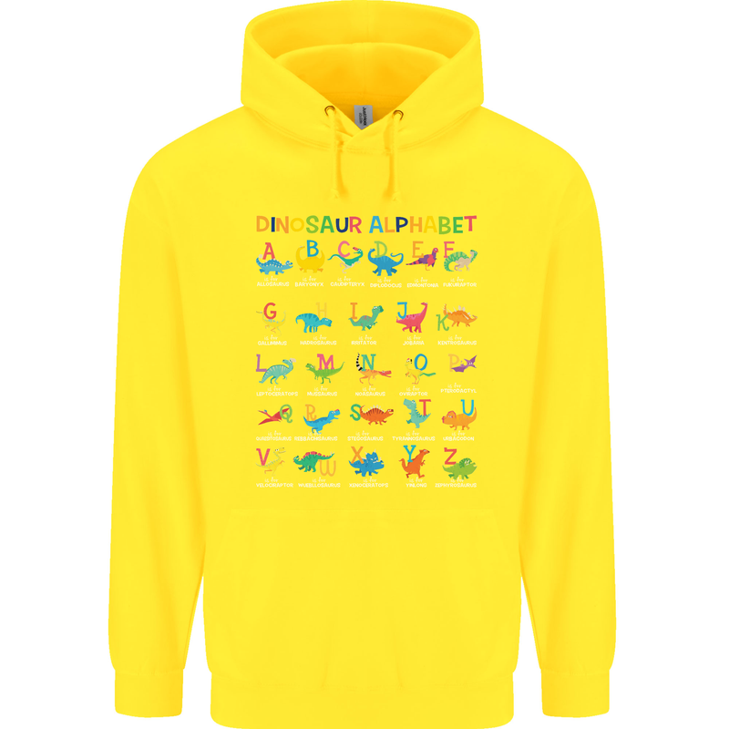 Dinosaur Alphabet T-Rex Funny Childrens Kids Hoodie Yellow