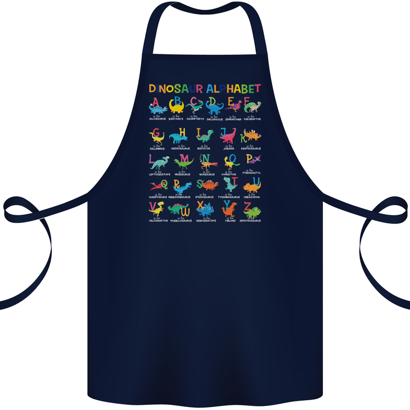 Dinosaur Alphabet T-Rex Funny Cotton Apron 100% Organic Navy Blue