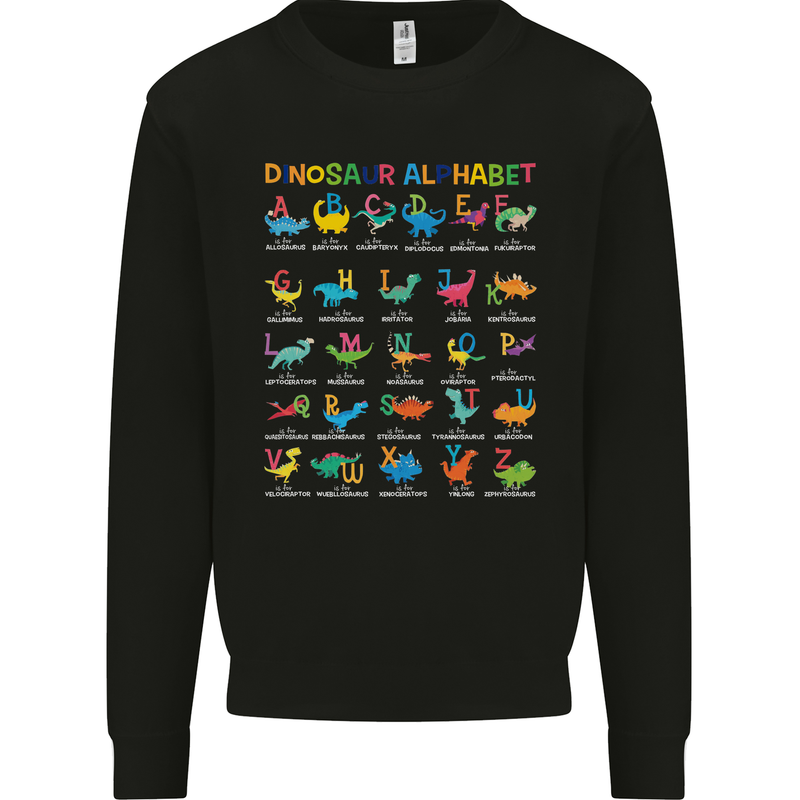 Dinosaur Alphabet T-Rex Funny Kids Sweatshirt Jumper Black