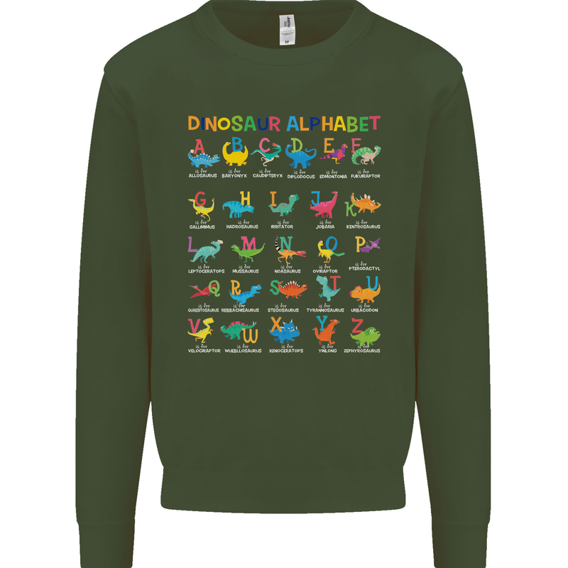Dinosaur Alphabet T-Rex Funny Kids Sweatshirt Jumper Forest Green
