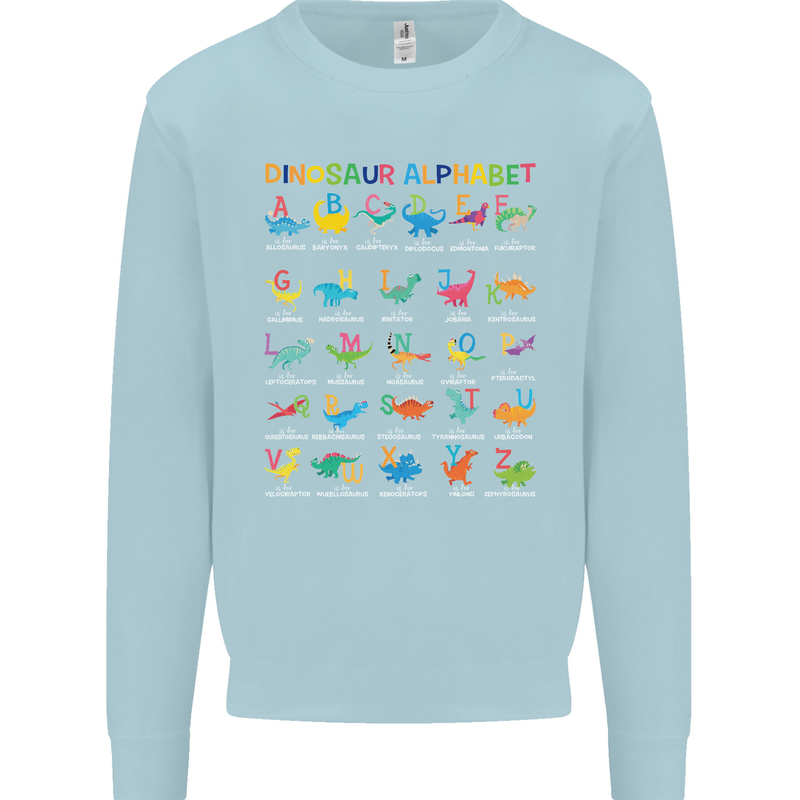 Dinosaur Alphabet T-Rex Funny Kids Sweatshirt Jumper Light Blue
