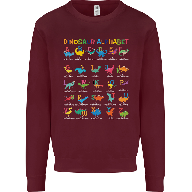 Dinosaur Alphabet T-Rex Funny Kids Sweatshirt Jumper Maroon