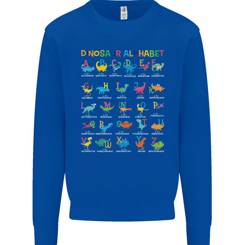 Dinosaur Alphabet T-Rex Funny Kids Sweatshirt Jumper Royal Blue
