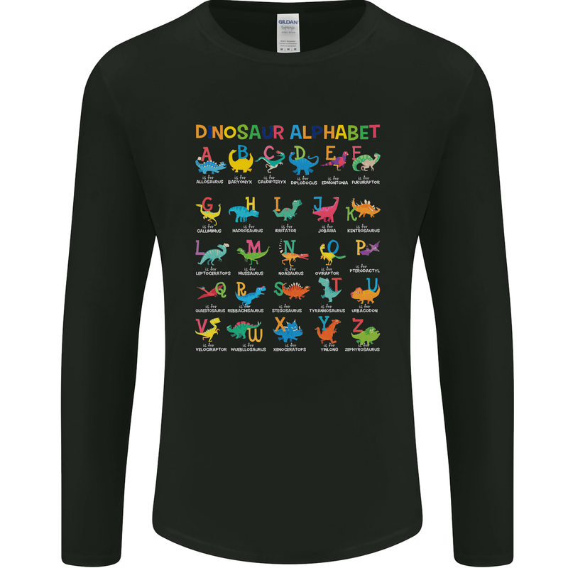Dinosaur Alphabet T-Rex Funny Mens Long Sleeve T-Shirt Black