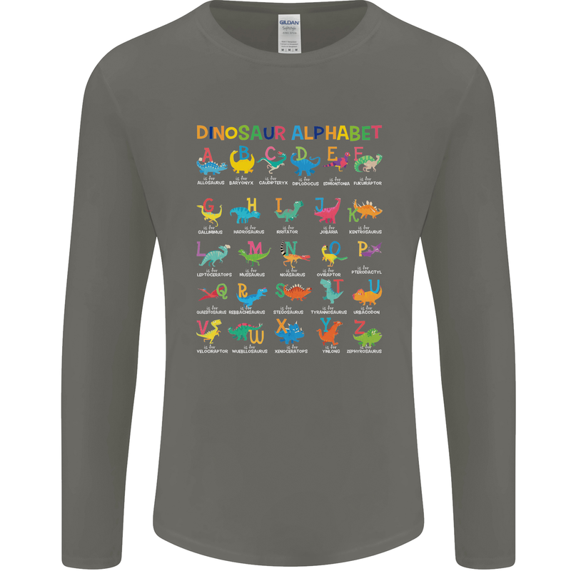 Dinosaur Alphabet T-Rex Funny Mens Long Sleeve T-Shirt Charcoal