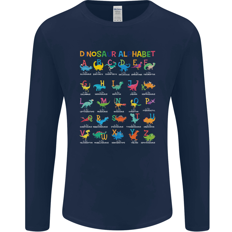 Dinosaur Alphabet T-Rex Funny Mens Long Sleeve T-Shirt Navy Blue