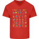 Dinosaur Alphabet T-Rex Funny Mens V-Neck Cotton T-Shirt Red