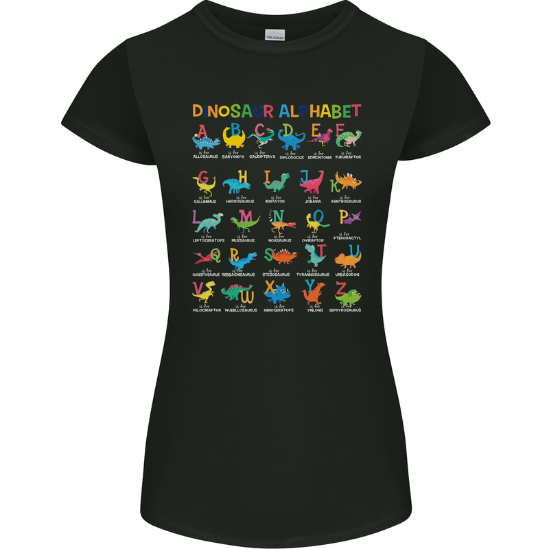 Dinosaur Alphabet T-Rex Funny Womens Petite Cut T-Shirt Black
