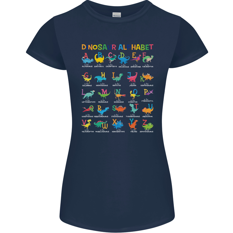 Dinosaur Alphabet T-Rex Funny Womens Petite Cut T-Shirt Navy Blue