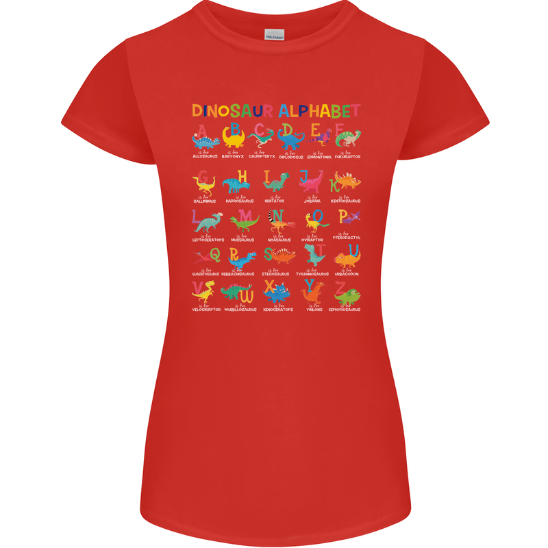 Dinosaur Alphabet T-Rex Funny Womens Petite Cut T-Shirt Red