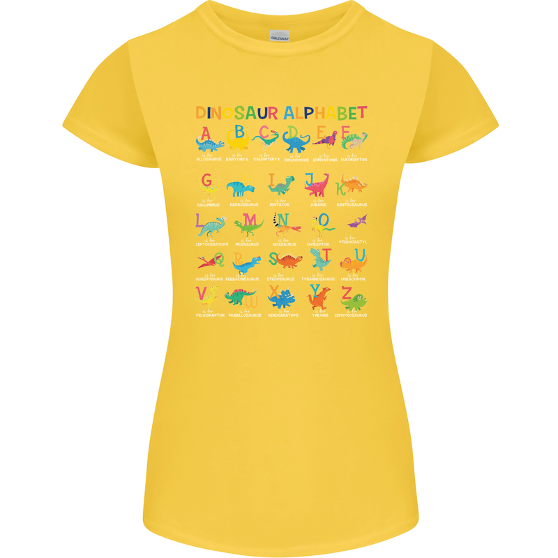 Dinosaur Alphabet T-Rex Funny Womens Petite Cut T-Shirt Yellow