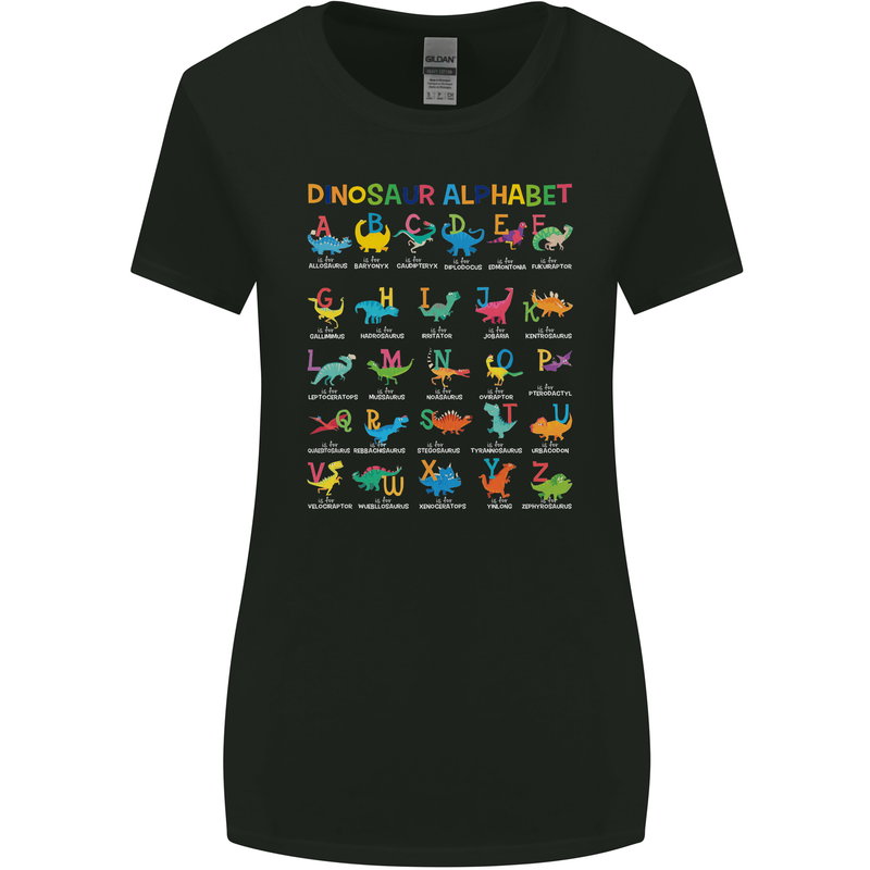 Dinosaur Alphabet T-Rex Funny Womens Wider Cut T-Shirt Black