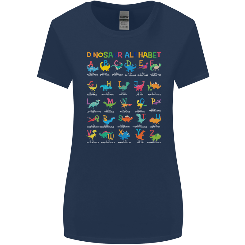 Dinosaur Alphabet T-Rex Funny Womens Wider Cut T-Shirt Navy Blue
