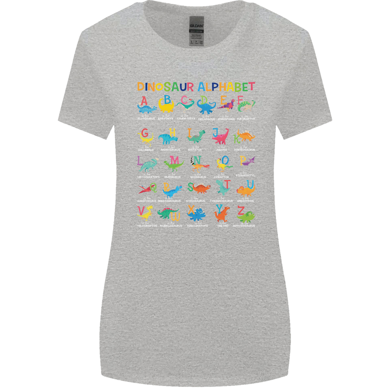 Dinosaur Alphabet T-Rex Funny Womens Wider Cut T-Shirt Sports Grey
