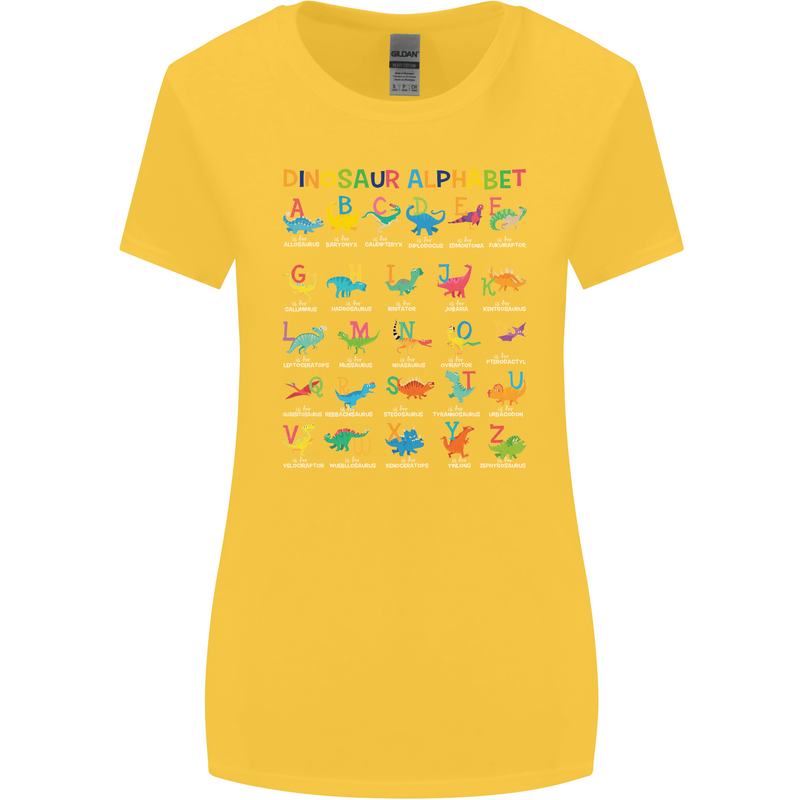 Dinosaur Alphabet T-Rex Funny Womens Wider Cut T-Shirt Yellow