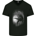 Dinosaur Cave T-Rex Mens V-Neck Cotton T-Shirt Black