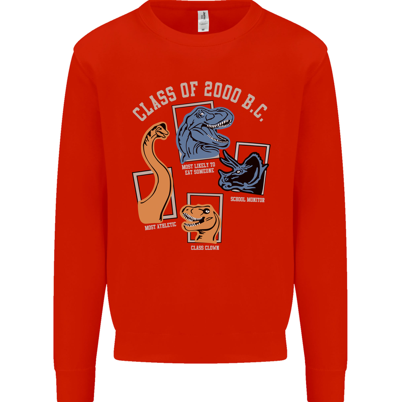 Dinosaur Class of 2000 BC Funny T-Rex Kids Sweatshirt Jumper Bright Red