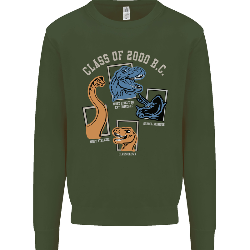 Dinosaur Class of 2000 BC Funny T-Rex Kids Sweatshirt Jumper Forest Green