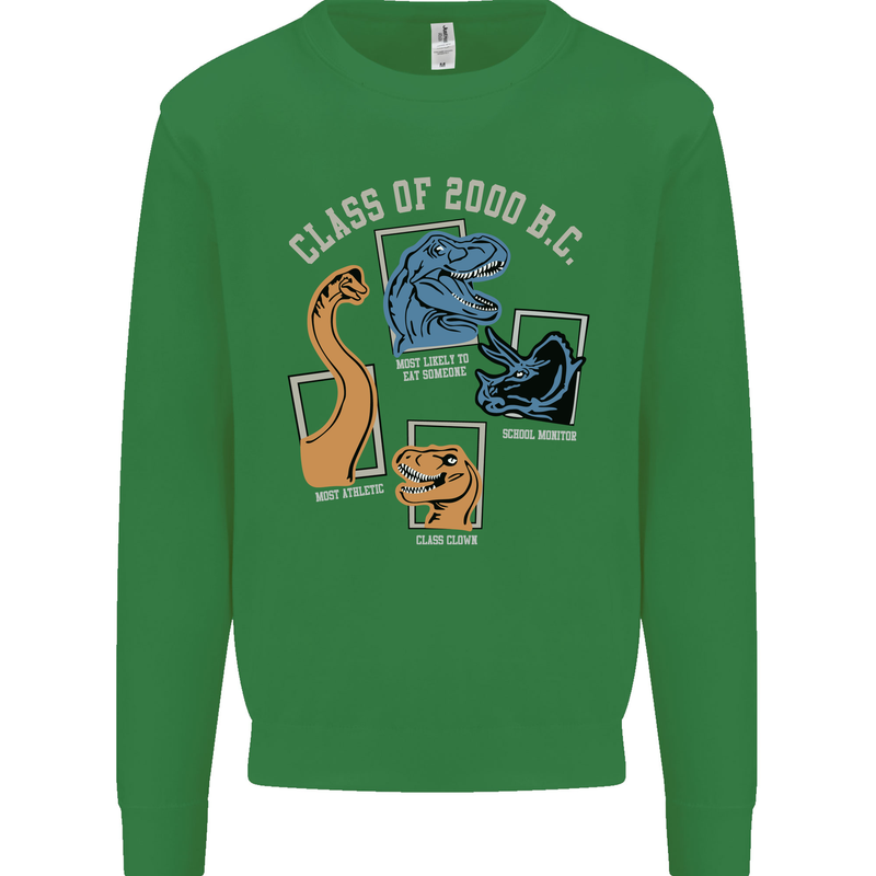 Dinosaur Class of 2000 BC Funny T-Rex Kids Sweatshirt Jumper Irish Green