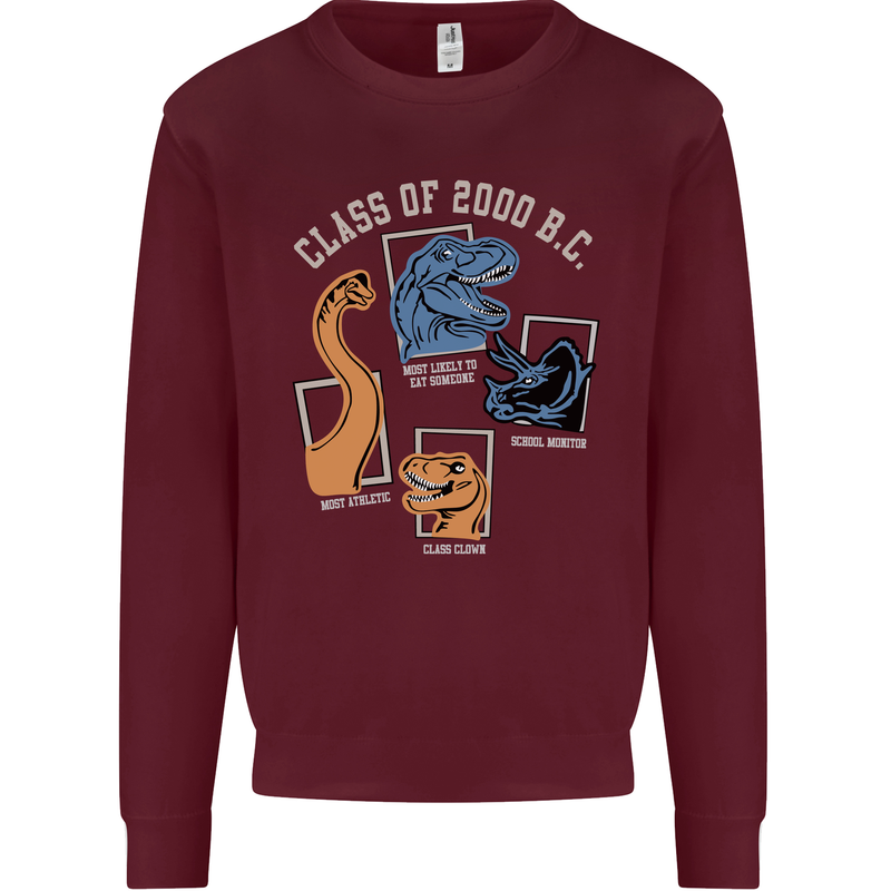 Dinosaur Class of 2000 BC Funny T-Rex Kids Sweatshirt Jumper Maroon