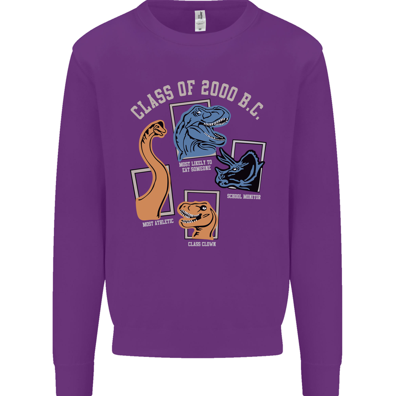 Dinosaur Class of 2000 BC Funny T-Rex Kids Sweatshirt Jumper Purple