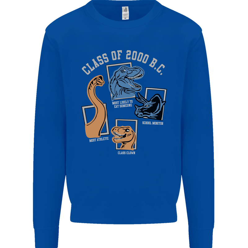 Dinosaur Class of 2000 BC Funny T-Rex Kids Sweatshirt Jumper Royal Blue