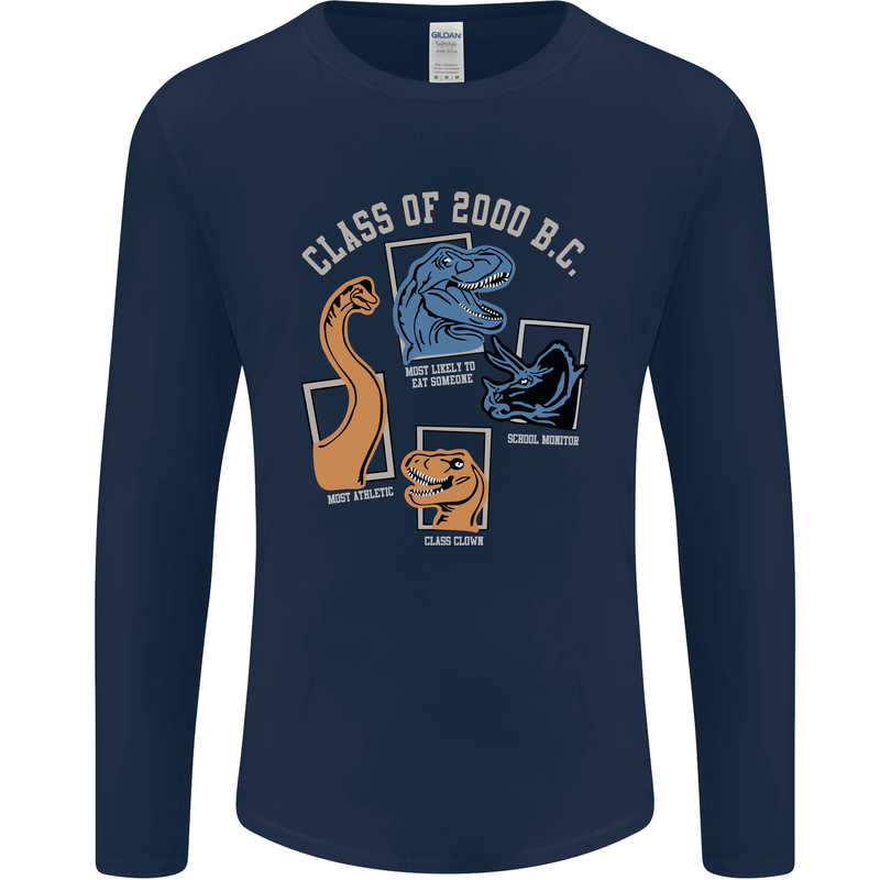 Dinosaur Class of 2000 BC Funny T-Rex Mens Long Sleeve T-Shirt Navy Blue
