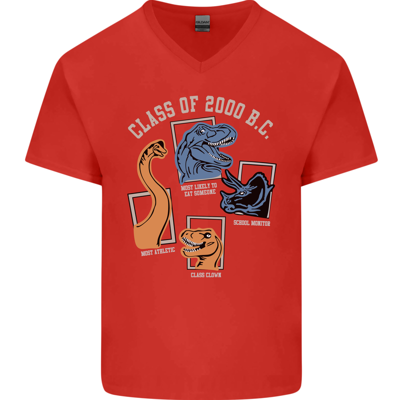 Dinosaur Class of 2000 BC Funny T-Rex Mens V-Neck Cotton T-Shirt Red
