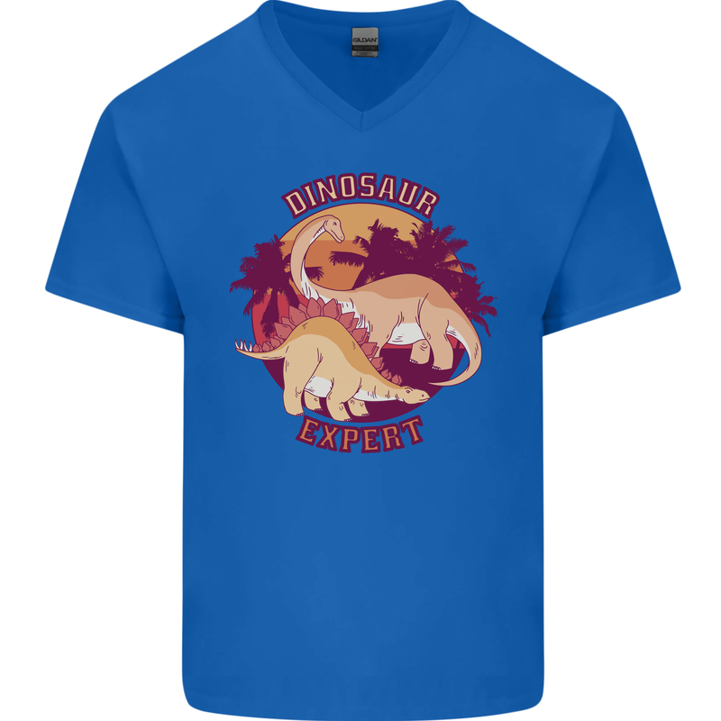 Dinosaur Expert Mens V-Neck Cotton T-Shirt Royal Blue