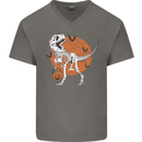 Dinosaur Halloween T-Rex Mens V-Neck Cotton T-Shirt Charcoal