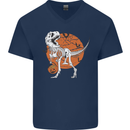 Dinosaur Halloween T-Rex Mens V-Neck Cotton T-Shirt Navy Blue