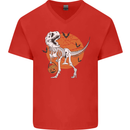 Dinosaur Halloween T-Rex Mens V-Neck Cotton T-Shirt Red