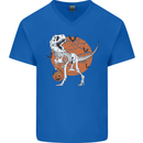 Dinosaur Halloween T-Rex Mens V-Neck Cotton T-Shirt Royal Blue
