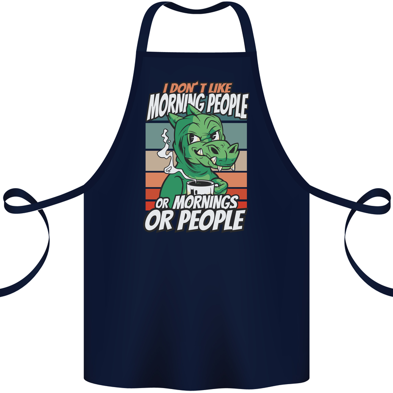 Dinosaur I Don't Like Morning People Funny Cotton Apron 100% Organic Navy Blue
