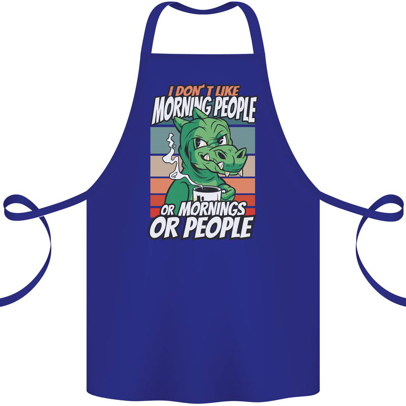Dinosaur I Don't Like Morning People Funny Cotton Apron 100% Organic Royal Blue