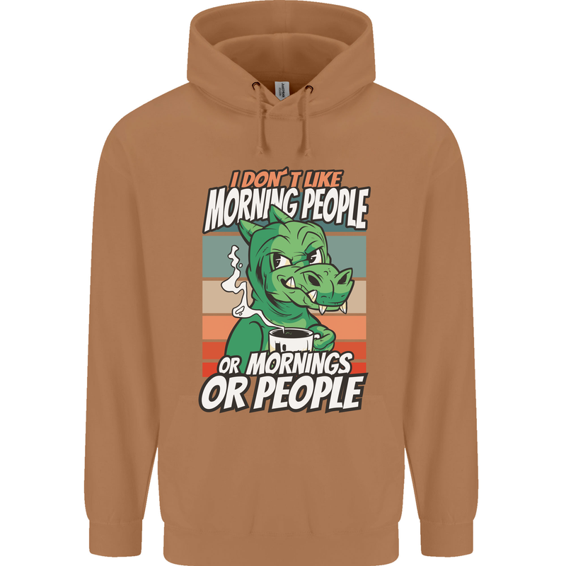 Dinosaur I Don't Like Morning People Funny Mens 80% Cotton Hoodie Caramel Latte