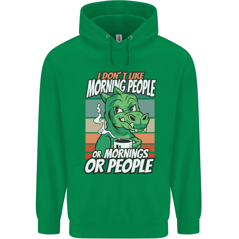 Dinosaur I Don't Like Morning People Funny Mens 80% Cotton Hoodie Irish Green