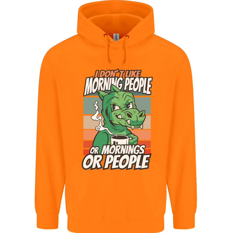 Dinosaur I Don't Like Morning People Funny Mens 80% Cotton Hoodie Orange