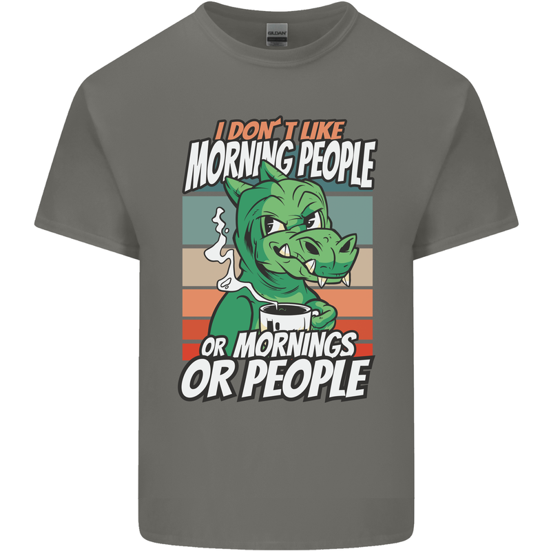 Dinosaur I Don't Like Morning People Funny Mens Cotton T-Shirt Tee Top Charcoal