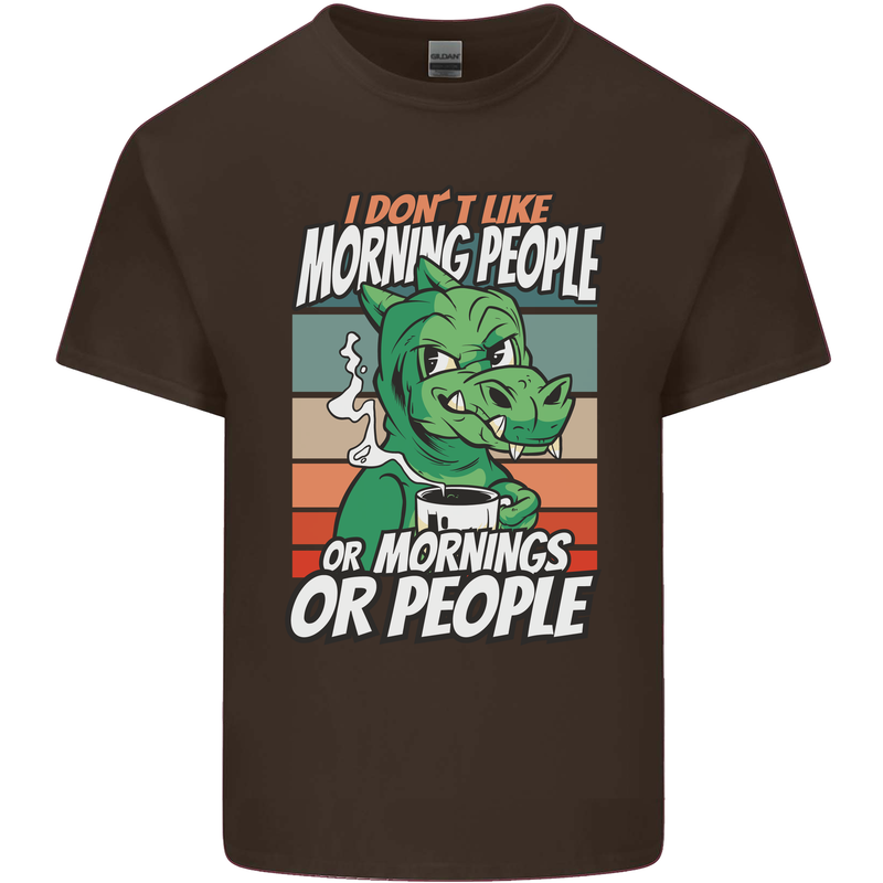 Dinosaur I Don't Like Morning People Funny Mens Cotton T-Shirt Tee Top Dark Chocolate