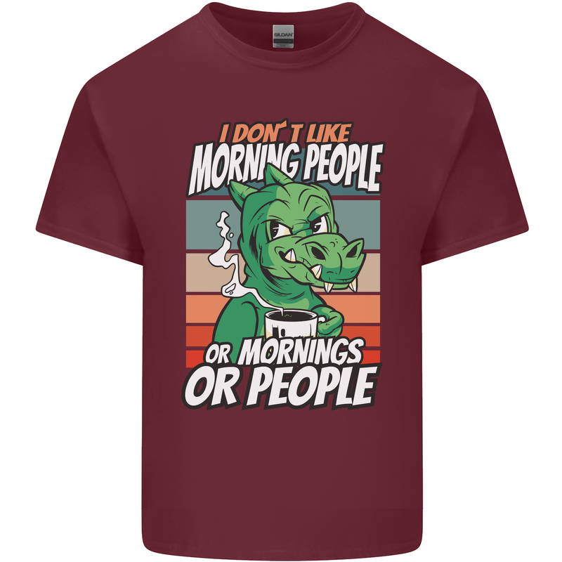 Dinosaur I Don't Like Morning People Funny Mens Cotton T-Shirt Tee Top Maroon