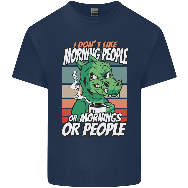 Dinosaur I Don't Like Morning People Funny Mens Cotton T-Shirt Tee Top Navy Blue