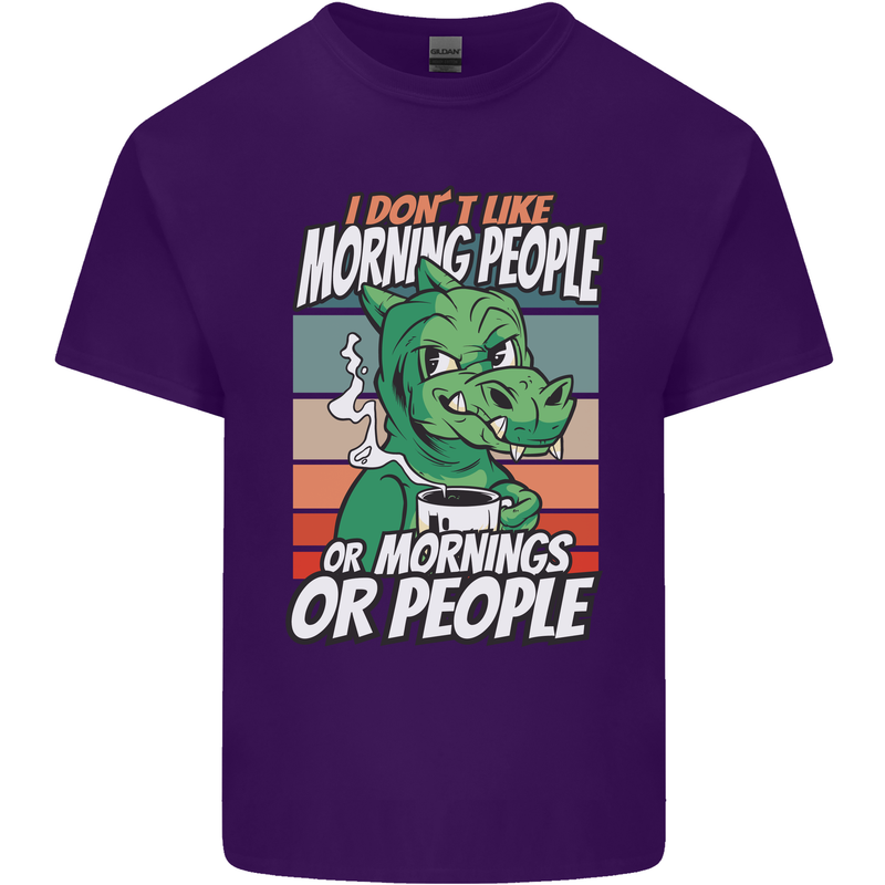 Dinosaur I Don't Like Morning People Funny Mens Cotton T-Shirt Tee Top Purple