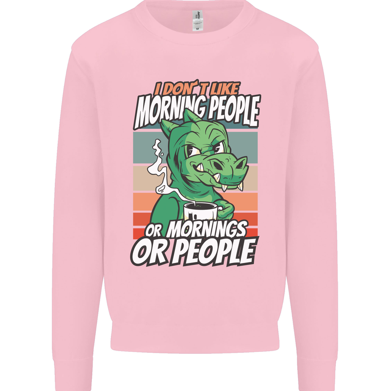 Dinosaur I Don't Like Morning People Funny Mens Sweatshirt Jumper Light Pink