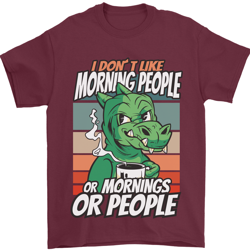 Dinosaur I Don't Like Morning People Funny Mens T-Shirt Cotton Gildan Maroon