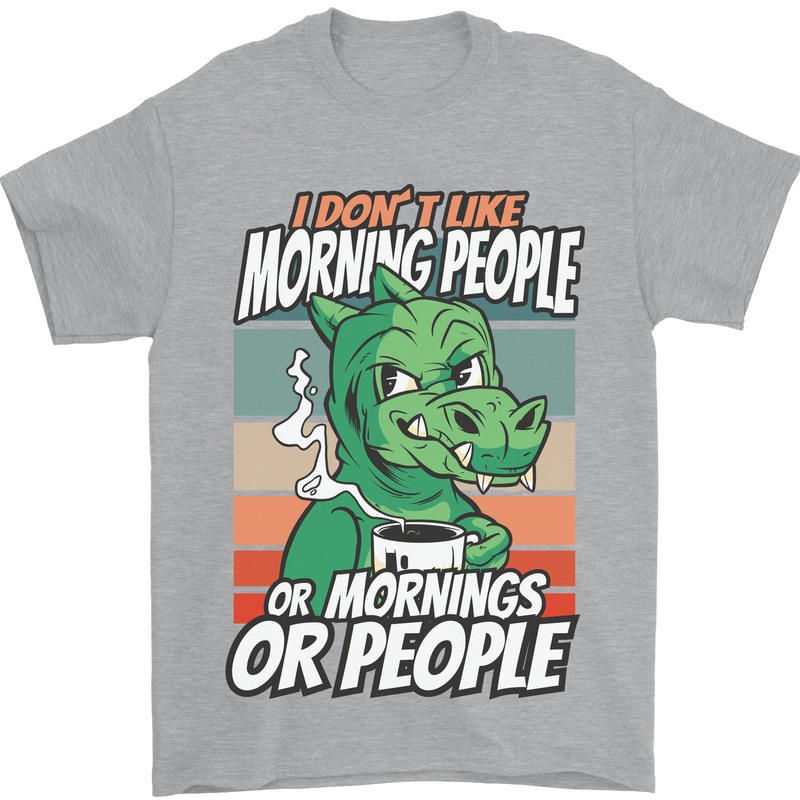 Dinosaur I Don't Like Morning People Funny Mens T-Shirt Cotton Gildan Sports Grey